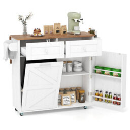 Rolling Kitchen Island With Drop Leaf Tilt Out Trash Can - thumbnail 1