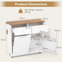Rolling Kitchen Island With Drop Leaf Tilt Out Trash Can - thumbnail 2