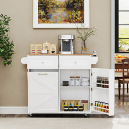 Rolling Kitchen Island With Drop Leaf Tilt Out Trash Can - thumbnail 3