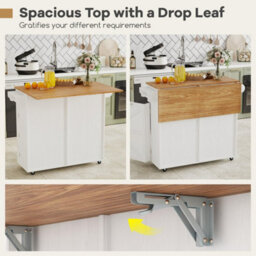 Rolling Kitchen Island With Drop Leaf Tilt Out Trash Can - thumbnail 4