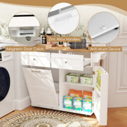 Rolling Kitchen Island With Drop Leaf Tilt Out Trash Can - thumbnail 6