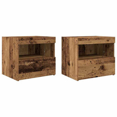 Berkfield Durable Bedside Cabinets With Led Lights 2 Pcs Old Wood 50X40X45 Cm - image 1