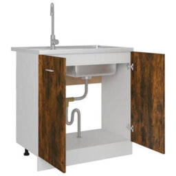 Vidaxl Sink Bottom Cabinet Smoked Oak 80X46X81.5 Cm Engineered Wood - thumbnail 4