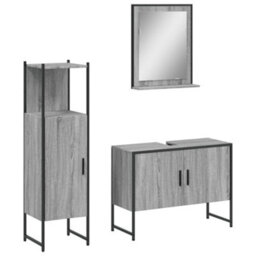 Berkfield 3 Piece Bathroom Cabinet Set Grey Sonoma Engineered Wood - thumbnail 2