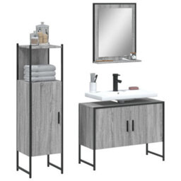 Berkfield 3 Piece Bathroom Cabinet Set Grey Sonoma Engineered Wood - thumbnail 1