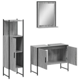 Berkfield 3 Piece Bathroom Cabinet Set Grey Sonoma Engineered Wood - thumbnail 5
