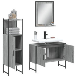 Berkfield 3 Piece Bathroom Cabinet Set Grey Sonoma Engineered Wood - thumbnail 4