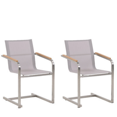 Beliani Set Of 2 Garden Chairs Cosoleto Stainless Steel Beige - image 1