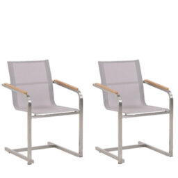 Beliani Set Of 2 Garden Chairs Cosoleto Stainless Steel Beige - thumbnail 1