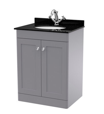 Balterley Swynnerton Traditional 2 Door Floor Standing Vanity Unit With Marble Basin, Satin Grey, 600mm - image 1
