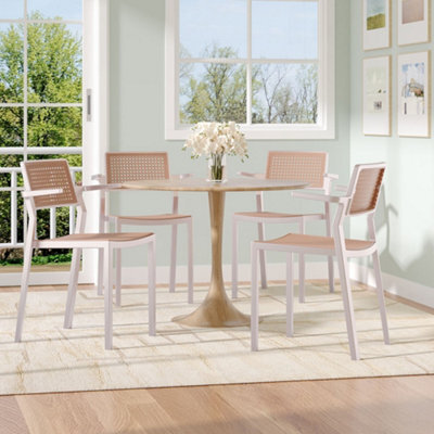 Thehotsale Set Of 4 Pseudo-Rattan Pp Stackable Dining Chair With Armrest In White - image 1