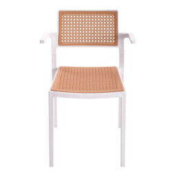 Thehotsale Set Of 4 Pseudo-Rattan Pp Stackable Dining Chair With Armrest In White - thumbnail 4