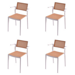 Thehotsale Set Of 4 Pseudo-Rattan Pp Stackable Dining Chair With Armrest In White - thumbnail 3