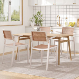 Thehotsale Set Of 4 Pseudo-Rattan Pp Stackable Dining Chair With Armrest In White - thumbnail 2