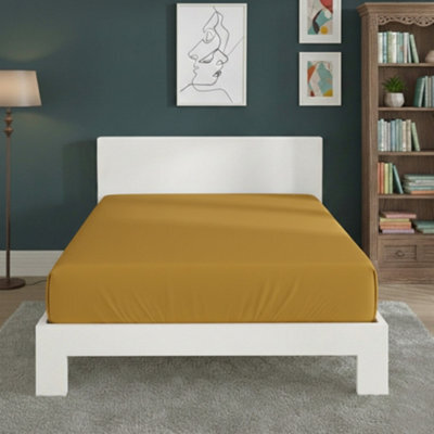 Polycotton Fitted Sheet Extra Deep 40Cm Skirt Easy Care Mustard - image 1