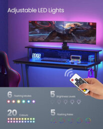 Songmics Computer Table, Gaming Desk, With Led And Built-In Power Outlets, Table With Monitor Shelf, Gaming Table, Ebony Black - thumbnail 4
