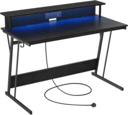 Songmics Computer Table, Gaming Desk, With Led And Built-In Power Outlets, Table With Monitor Shelf, Gaming Table, Ebony Black - thumbnail 7