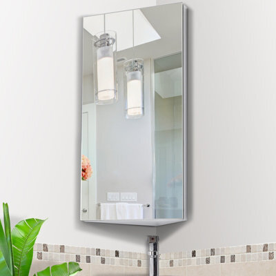 Homcom Bathroom Corner Wall Mirror Storage Cabinet Cupboard Stainless Steel - image 1
