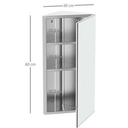 Homcom Bathroom Corner Wall Mirror Storage Cabinet Cupboard Stainless Steel - thumbnail 3