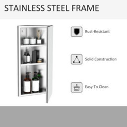 Homcom Bathroom Corner Wall Mirror Storage Cabinet Cupboard Stainless Steel - thumbnail 6