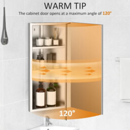 Homcom Bathroom Corner Wall Mirror Storage Cabinet Cupboard Stainless Steel - thumbnail 8