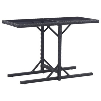 Walplus Garden Table Black 110X53X72 Cm Glass And Poly Rattan - image 1