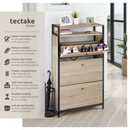 Tectake Slim Rack - 2 Storage Shelves, 3 Tilt Drawers With 2 Racks Per, Industrial Style - 61 Cm - Industrial Wood Light, Oak Sonoma - thumbnail 2