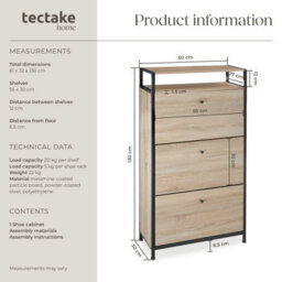 Tectake Slim Rack - 2 Storage Shelves, 3 Tilt Drawers With 2 Racks Per, Industrial Style - 61 Cm - Industrial Wood Light, Oak Sonoma - thumbnail 6