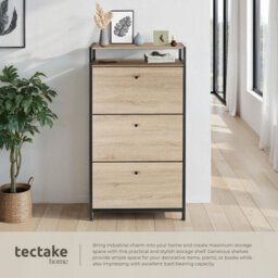 Tectake Slim Rack - 2 Storage Shelves, 3 Tilt Drawers With 2 Racks Per, Industrial Style - 61 Cm - Industrial Wood Light, Oak Sonoma - thumbnail 4