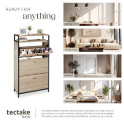 Tectake Slim Rack - 2 Storage Shelves, 3 Tilt Drawers With 2 Racks Per, Industrial Style - 61 Cm - Industrial Wood Light, Oak Sonoma - thumbnail 7