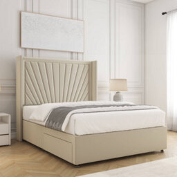 Bsspoke Alina Divan Bed Set Cream Plush Velvet 54Inch Wingedback Panel Headboard & Mattress No Drawers In All Sizes - thumbnail 2