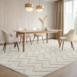 Moonlight Bedding Cream Chevron Rug 160X230Cm, Washable Non-Slip Soft High Low Pile Living Room Carpet - thumbnail 1