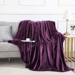 Ameha Fleece Plain Blanket, Lightweight & Reversible Throw For Travel, Bed & Sofa Blanket, Purple Super King 230X270Cm - thumbnail 4