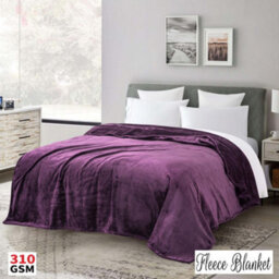 Ameha Fleece Plain Blanket, Lightweight & Reversible Throw For Travel, Bed & Sofa Blanket, Purple Super King 230X270Cm
