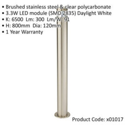 2 Pack Stepped Outdoor Bollard Light - 3.3W Led - 800mm Height - Stainless Steel - thumbnail 2