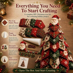 CLEFFNS Diy Quilted Tree Kit Christmas Fabric Sewing Craft Handmade Holiday Ornament Table Decor - thumbnail 5