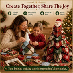 CLEFFNS Diy Quilted Tree Kit Christmas Fabric Sewing Craft Handmade Holiday Ornament Table Decor - thumbnail 3