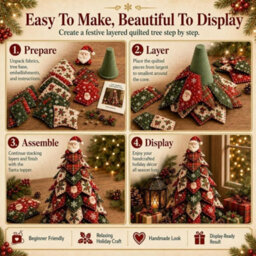 CLEFFNS Diy Quilted Tree Kit Christmas Fabric Sewing Craft Handmade Holiday Ornament Table Decor - thumbnail 4