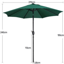 Yaheetech 2.7M Dark Green Patio Parasol Umbrella W/ Push Button Tilt And Crank - thumbnail 3