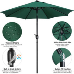 Yaheetech 2.7M Dark Green Patio Parasol Umbrella W/ Push Button Tilt And Crank - thumbnail 4