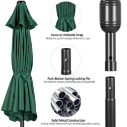 Yaheetech 2.7M Dark Green Patio Parasol Umbrella W/ Push Button Tilt And Crank - thumbnail 5