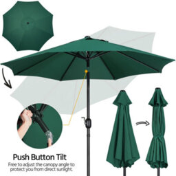 Yaheetech 2.7M Dark Green Patio Parasol Umbrella W/ Push Button Tilt And Crank - thumbnail 6