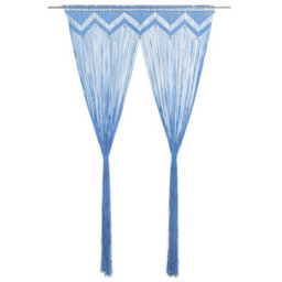 Berkfield Macrame Curtain Blue 140X240 Cm Cotton - thumbnail 2