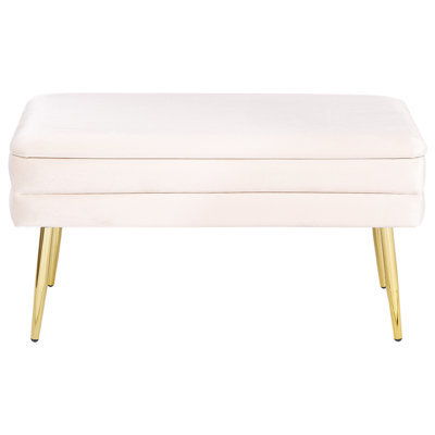 Beliani Off-White Velvet Storage Bench With Gold-Tone Legs And Tufted Surface, W79 X D37 X H43 Cm - image 1