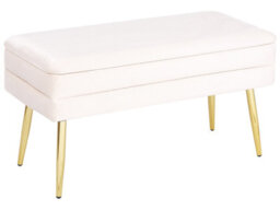 Beliani Off-White Velvet Storage Bench With Gold-Tone Legs And Tufted Surface, W79 X D37 X H43 Cm - thumbnail 3