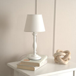Valuelights Sara Pair Of - White Wood Candlestick Table Lamp With A Tapered Shade - thumbnail 3