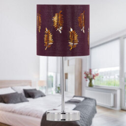 First Choice Lighting Chrome Stick Table Lamp With Burgundy Fern Cut Out Shade - thumbnail 4