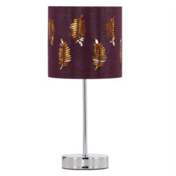First Choice Lighting Chrome Stick Table Lamp With Burgundy Fern Cut Out Shade