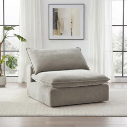 Aiden & Ivy Sereen Beige Fabric Armless Chair Modular Sofa Seat, Feather Blend Cushions, Reversible Back, Wood Frame - thumbnail 6