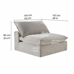 Aiden & Ivy Sereen Beige Fabric Armless Chair Modular Sofa Seat, Feather Blend Cushions, Reversible Back, Wood Frame - thumbnail 2